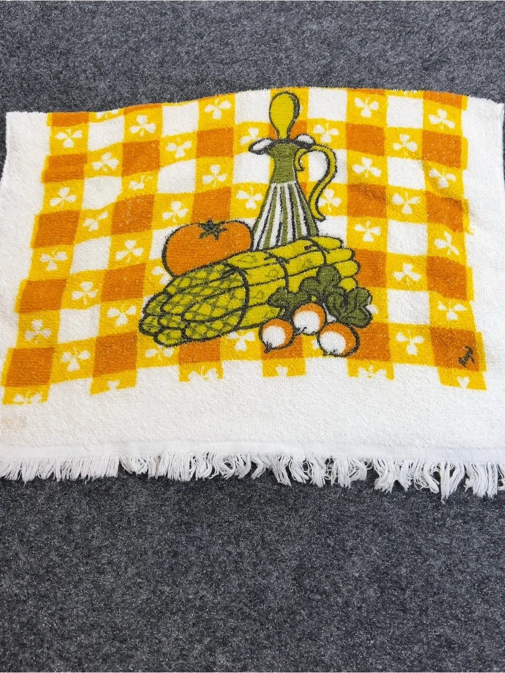 Vintage Harvest Kitchen Towel Corn Tomato Gingham Terry Cloth Made USA Cotton